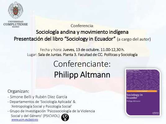 Conferencia de Philip Altman, Sociología andina y movimiento indígena. Presentación del libro “Sociology in Ecuador”